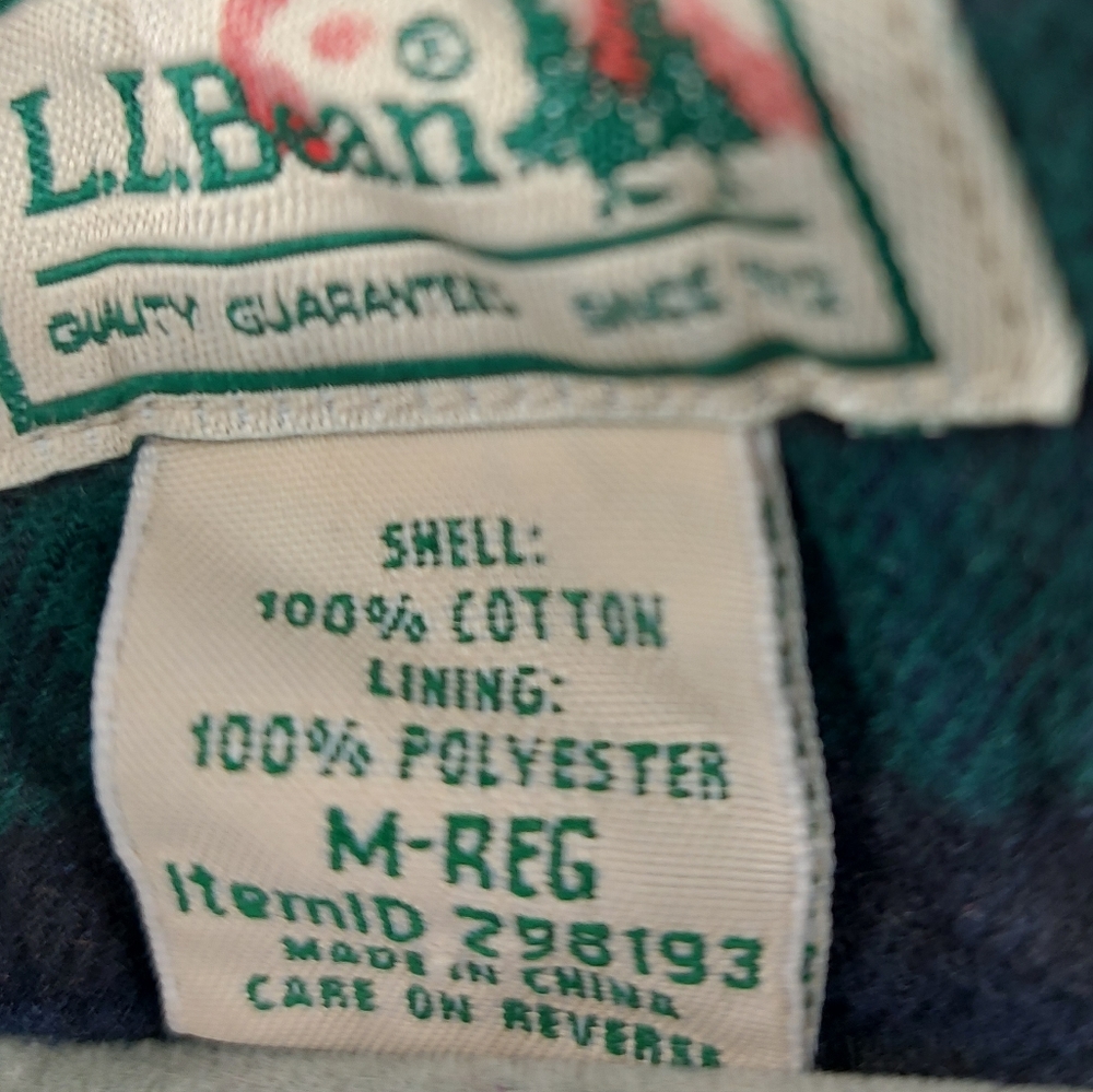 L.L.Bean Plaid Fleece-Lined Flannel Shirt, Traditional Fit, Hooded Green Medium - Picture 4 of 4